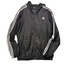 Adidas3-Stripe Hooded Full Zip Windbreaker Gorpcore Streetwear Monochrome Y2K